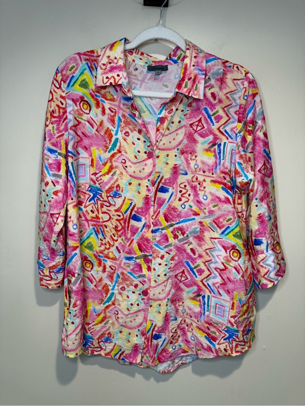 Shana Blouse - Abstract zip back Artsy top size medium